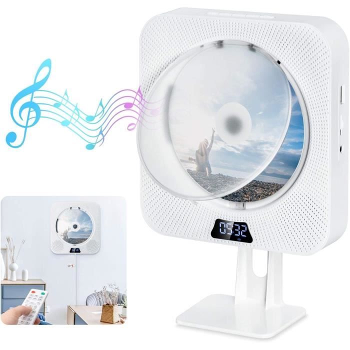 Lecteur CD Portable UVERBON  Lecteur DVD Montage Mural Bluetooth Haut-parleurs HiFi Intégrés FM Audio MP3 Prise Casque 35 mm AUX