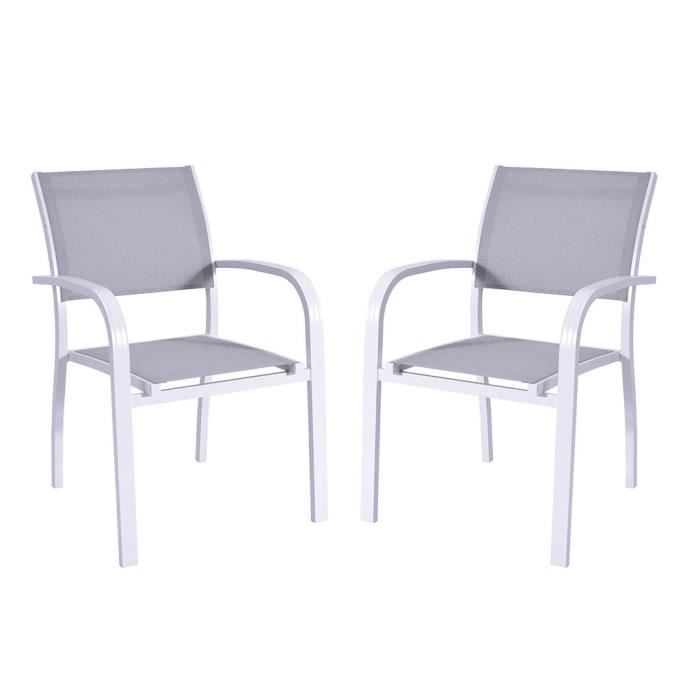 Ensemble de jardin PAIA en aluminium et textilène - 1 table + 6 fauteuils empilables - Assise grise
