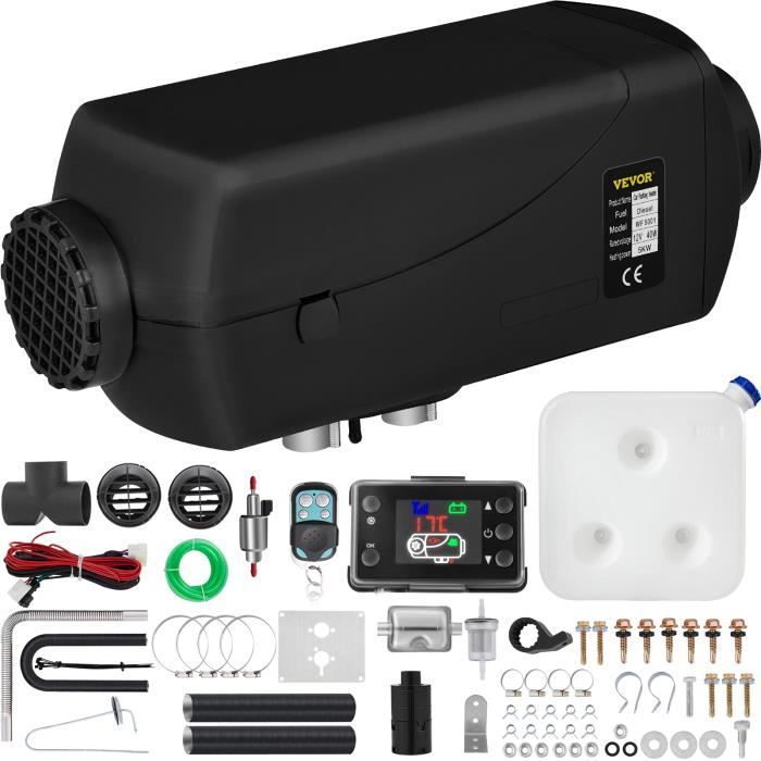 Chauffage Diesel 12V 5KW VEVOR Thermostat LCD & Télécommande Silencieux Accessoires Complets pour Camions RV Bateaux Chambres