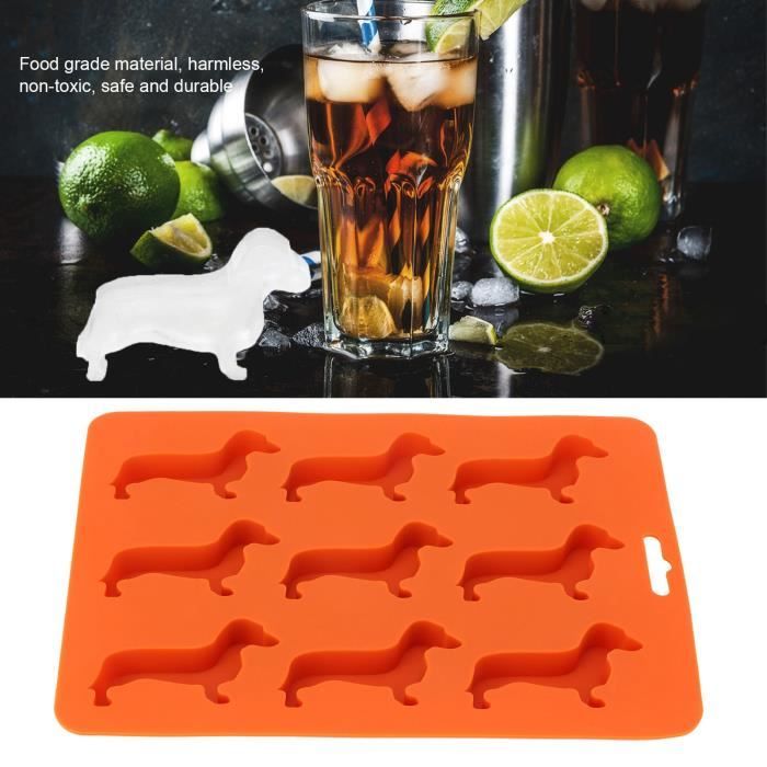Moule à Glaçons En Silicone Forme Teckel - 9 Cavités - Pour Glaçons, Chocolat, Gelée - Sans BPA, Lave-vaisselle