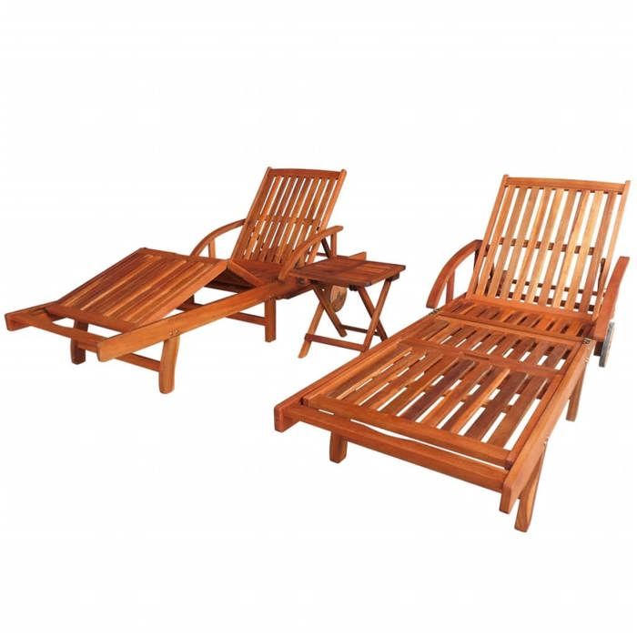 vidaXL Lot de 2 Chaises Longues avec Table Bain de Soleil Transat de Terrasse Siège de Jardin Patio Extérieur Bois 274662