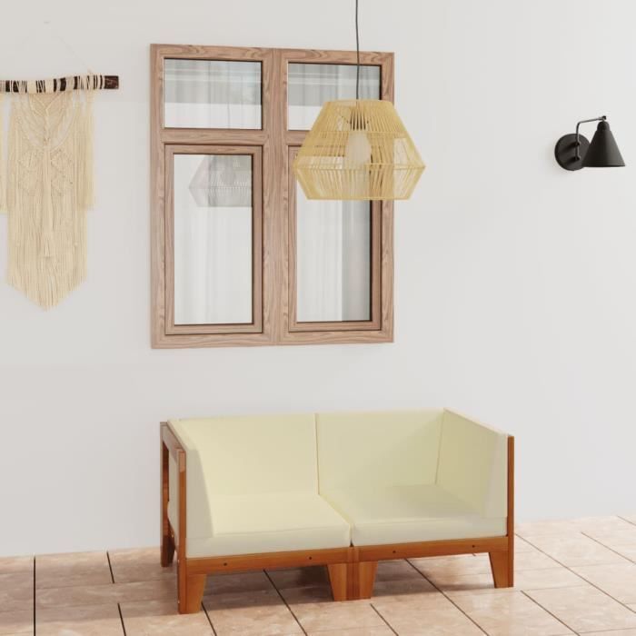 vidaXL Canapé 2 places crème Bois d'acacia - vue 2