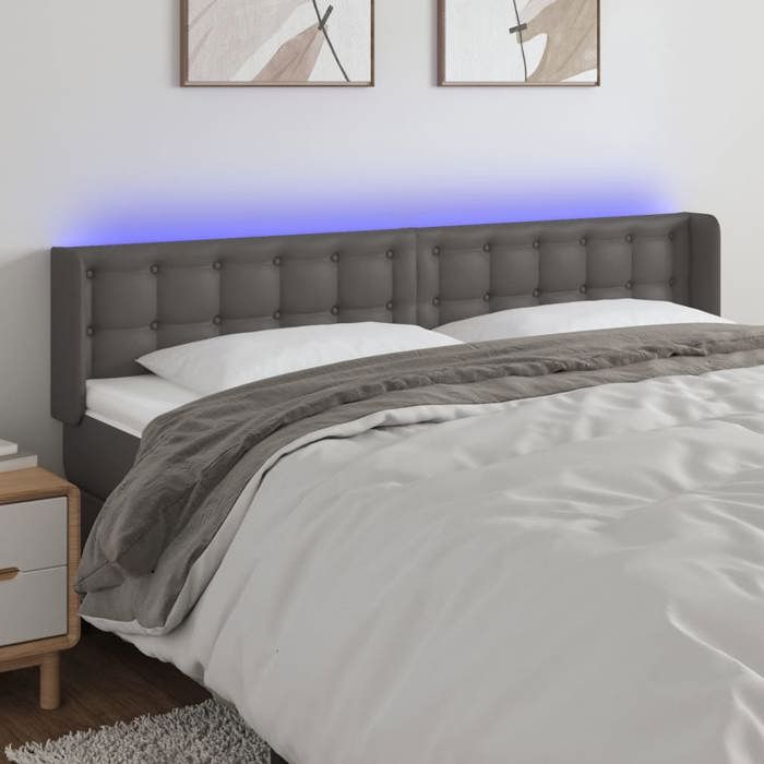 vidaXL Tête de Lit à LED Meuble de Chambre à Coucher Accessoire de Lit Double Tête de Cadre de Lit Intérieur Gris 3123336