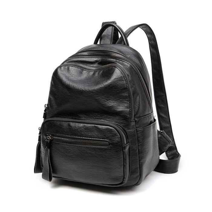 Sac à dos en cuir VITATA Femme Grande capacité Noir Noir