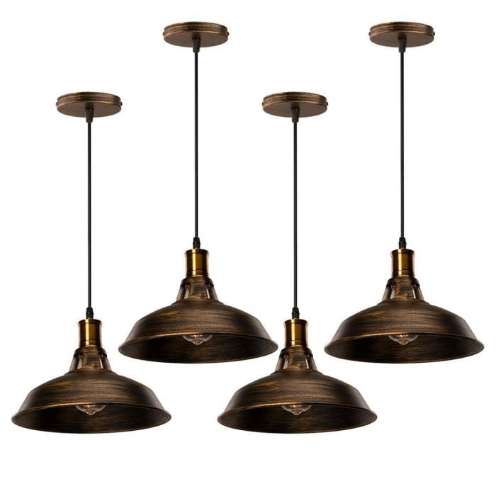 Lot de 4 Lustre Suspension Industrielle Rétro Plafonnier en Fer Métal Abat-jour Luminaire 27cm Bronze Lot de 4 Lustre Suspension Industrielle Rétro Plafonnier en Fer Métal Abat-jour Luminaire 27cm Bronze