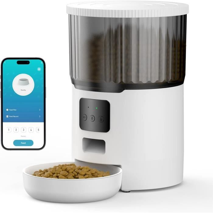Comparer les prix de Distributeur Croquettes Chat Automatique WiFi, 4L Chien avec Programme d'alimentation Personnalisé,10 Repas par Jour,Blanc