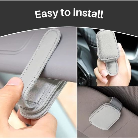 Pinces Crocodiles 50A Porte-Lunettes Voiture JJPJL - Fixation Magnétique Pare-Soleil - Cuir PU - Universel Noir Porte-lunettes Voiture Magnétique