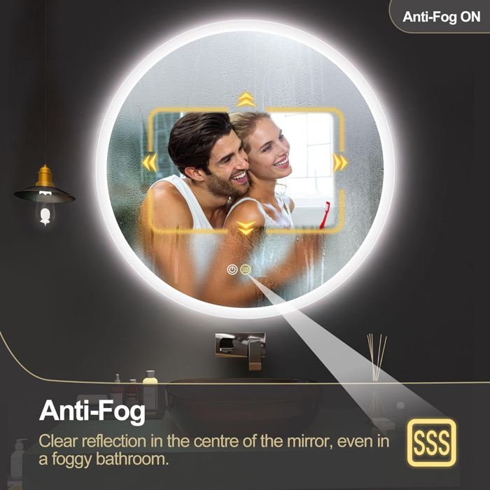 Miroir Salle De Bain LED Rond 60 Cm YU YUSING - Anti-buée, 3 Couleurs - IP44
