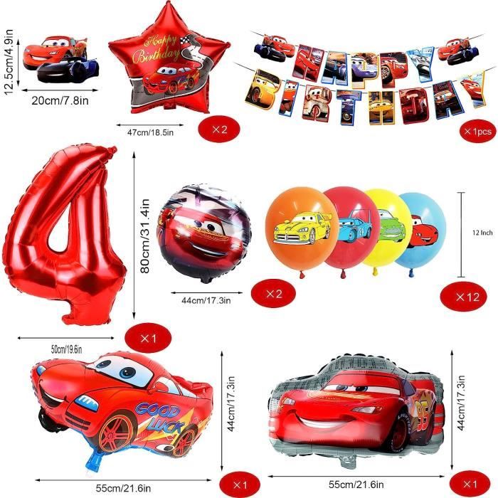 Décoration Anniversaire 4 Ans Cars, Décoration D'anniversaire de Voiture  avec Ballons de Fête et Toile de fond de voiture de course, Ballon