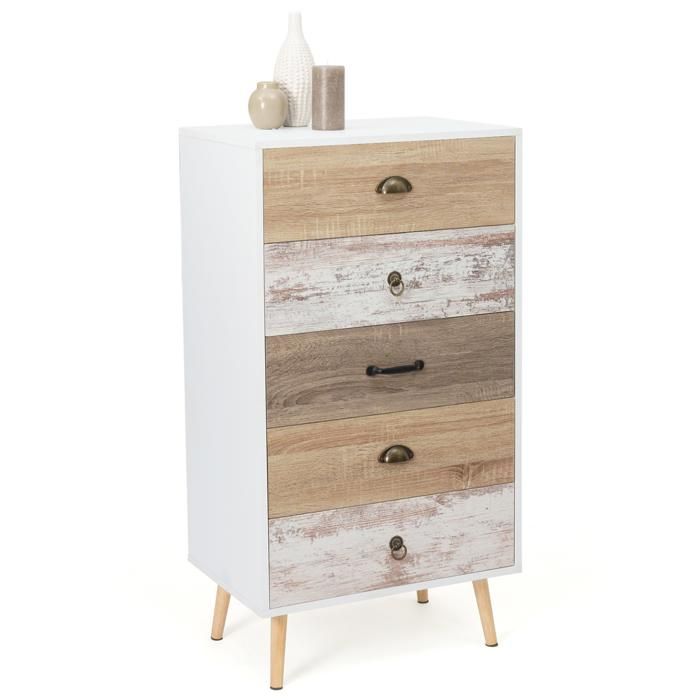 Chiffonnier 5 tiroirs HAWKINS 60 cm commode semainier bois foncé design industriel - Gamm vert Chiffonnier 5 tiroirs HAWKINS 60 cm commode semainier bois foncé design industriel - Gamm vert