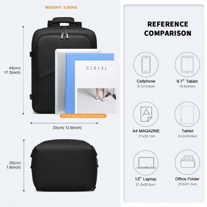 Sac Cabine Carlton II – Pour Ordinateur, Bandoulière, Bagage Ryanair/EasyJet, Noir