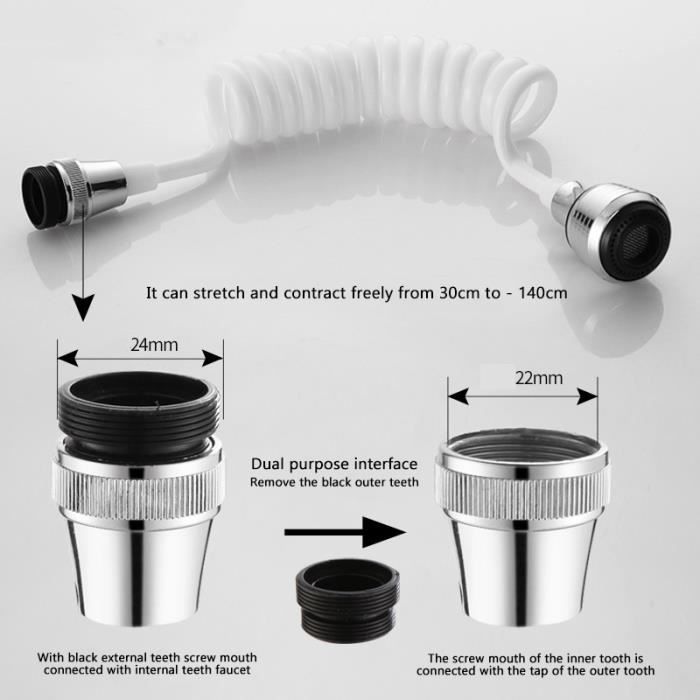 Rallonge de robinet de cuisine, avec un tuyau de bec rotatif à 360 °, des  fournitures de cuisine et de salle de bain