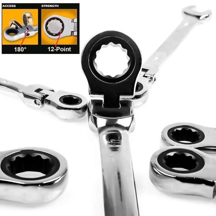 Jeu De Clés À Cliquet Articulées, Mixtes À Cliquet Tete Flexible, Lot
