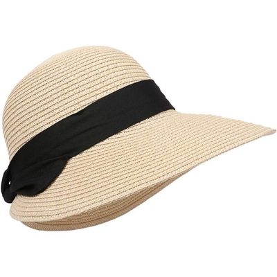 Chapeau Panama En Paille Pour Femme Marron - Protection Solaire Avec Visière - Nœud Réglable Coquillages - Taille Unique