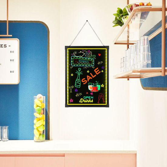 Tableau D'écriture LED 40x60cm - 8 Marqueurs Fluorescents, 7 Couleurs, 11 Modes Clignotants, Pour Restaurant, Bar, Magasin - 5