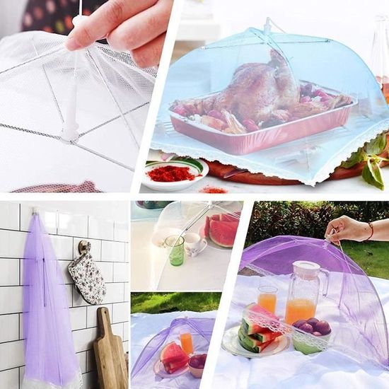 Hemoton Cloche Alimentaire En Maille D'acier Inoxydable Pour Table De Salle à Manger, Parapluie Rond, Réutilisable, Couvercle Anti-mouches, Insectes, Moustiques (noir