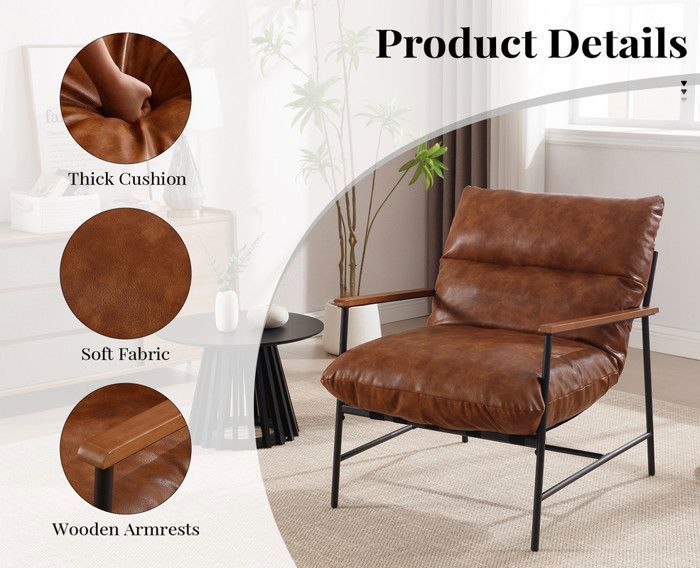 Fauteuil Pivotant Salon/chambre - Cuir PU Marron - Coussin épais - Rotation 360° - Design élégant Pour Petits Espaces