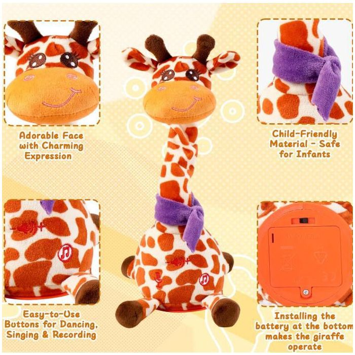 Girafe Musicale Dansante Et Chantante – Jouet Interactif Avec Enregistrement, Lumière LED Et 120 Chansons, Cadeau Fille Garçon Rechargeable