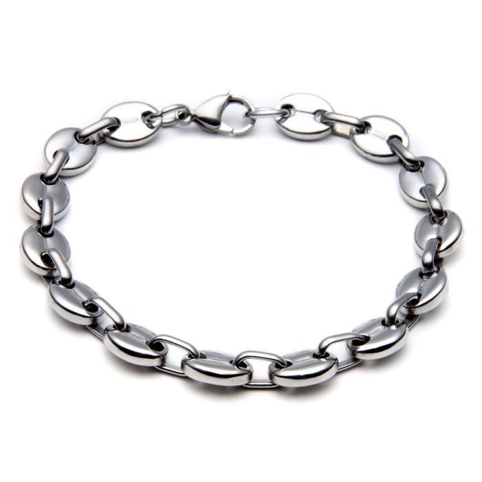 Parure Homme Chaîne + Bracelet Acier Massif Grain De Café Noir - 60 Cm, 10 Mm, Style Robuste