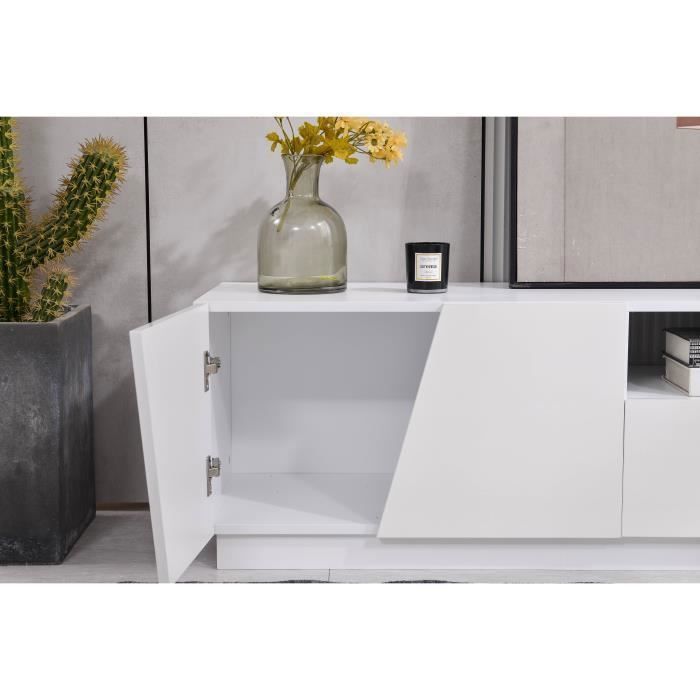Meuble TV Extensible 120 à 170 Cm - Blanc Et Noir - 4 Tiroirs, 3 étagères Ouvertes - Design Moderne Pour Salon Ou Chambre