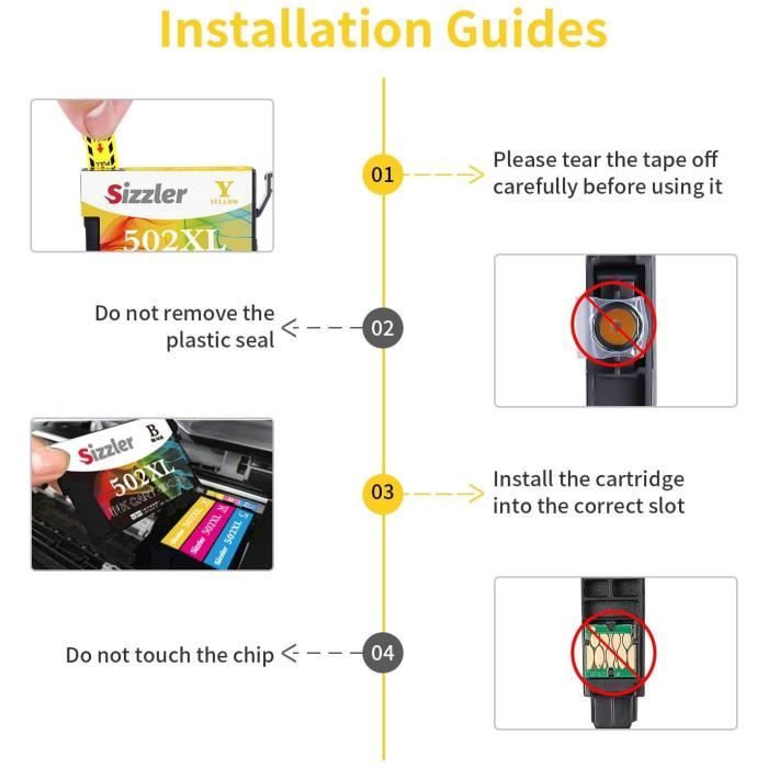 Cartouche compatible - 12 Cartouches d’Encre Epson 502XL Compatible pour  Imprimante Epson WF 2860 WF 2865 WF 2880 WF 2885 XP 5100 XP 5105 XP 5150 XP