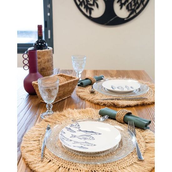 Lot 6 Sets De Table Ronds PVC Tressé Lavables 38 Cm - Antidérapants, Résistants Chaleur, Style Rétro Élégant Beige