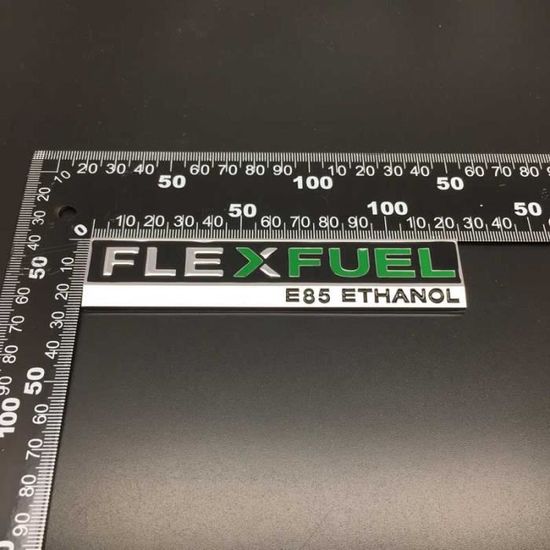 Metal Flex Fuel E85 Ethanol Trunk Badge Emblem Decal - Universal Fit, Chrome Finish, Approx 4.72 X 0.94 Inches