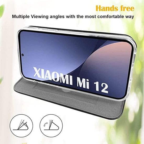Noir Fermeture Magnétique Compatible avec Xiaomi Mi 12/12X Fonction Support Protection Housse en Cuir PU AURSTORE Coque pour Xiaomi Mi 12/12X Multifonction 