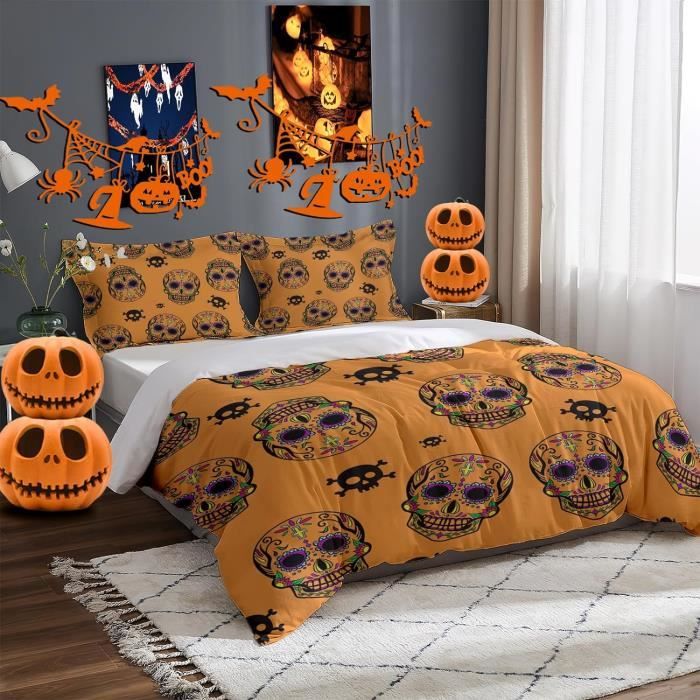 Couverture Polaire Halloween Motifs Chauves-souris Et Crânes | 120x150 Cm, Super Douce, Décorative - 12