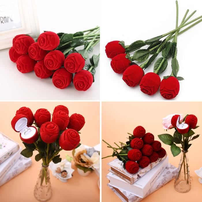 Rouge Bague Forme Rose Ecrin Cadeau Rangement Bague Anneau Boite
