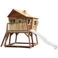 Axi - Max Maison Enfant avec Bac à Sable & Toboggan Blanc | Aire de Jeux pour l'extérieur en marron & vert | Maisonnette-0
