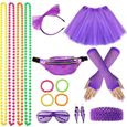 Déguisement Année 80 Accessoire Femme - YWEI - Violet - Kit complet d'accessoires fluo pour soirée années 80-0
