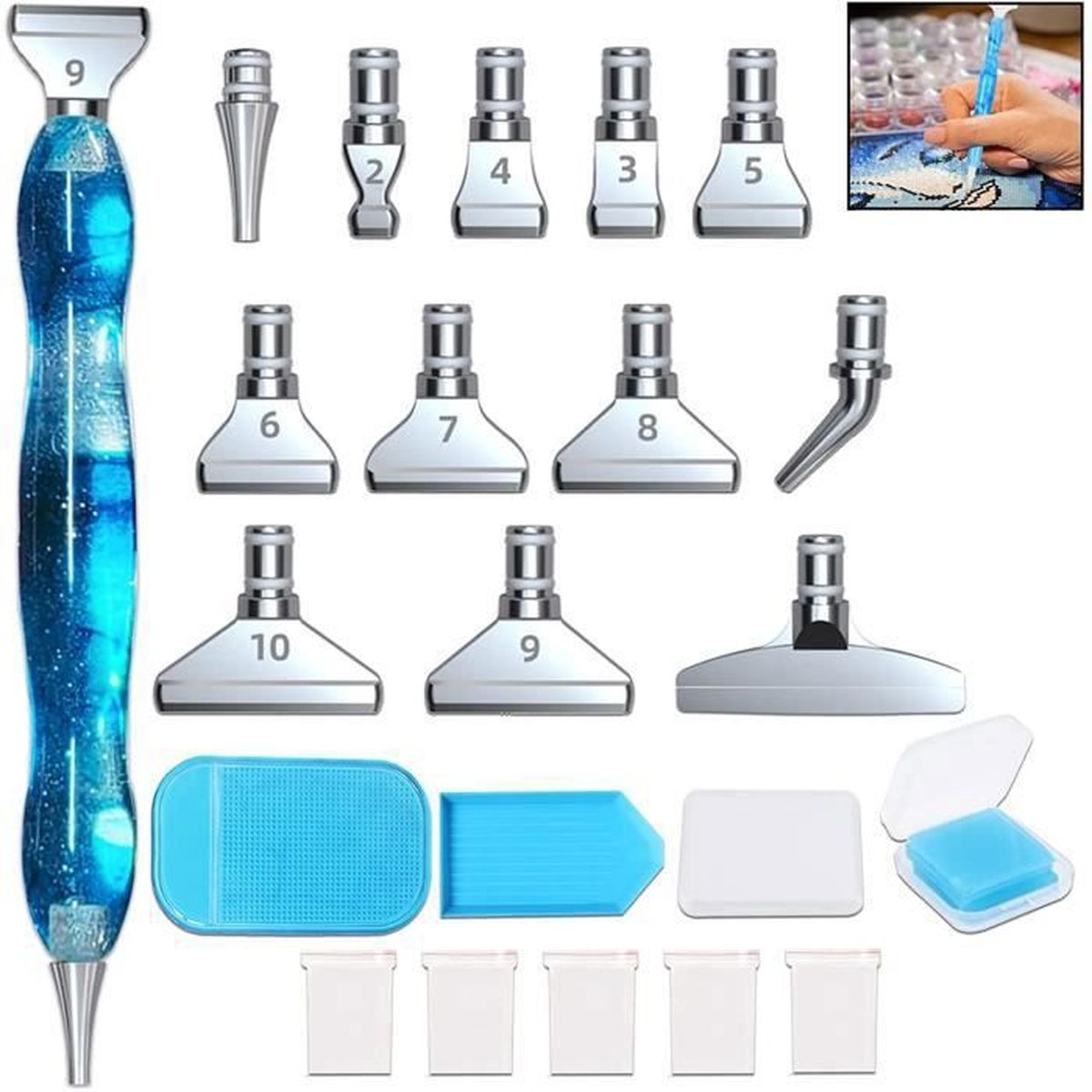 Kit Stylos De Peinture Diamant 5D - 6 Pointes Métal + Pâte Gomme + Plateau - FRUHLING