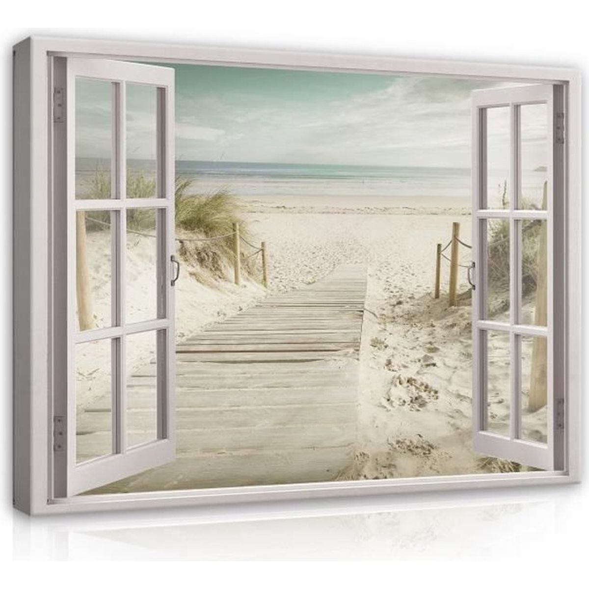Tableau Déco Toile Plage Mer - Impression Sur Toile Intissé, Prêt à Poser, Modèle Mural Moderne