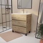 AURLANE Meuble de salle de bains 70 cm TIMBER - Décor Chêne Naturel 3 tiroirs avec Vasque blanche