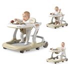 KITYTETY Trotteur Bébé Evolutif 2 en 1 - Hauteur Vitesse Réglable - Plateau-repas, Musique Bluetooth, Tapis, Pousseur Bébé 7-18 Mois - Beige