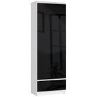 Bibliothèque de bureau AKORD R60 Blanche 60 cm 2 portes 1 tiroir façade Noir Brillant 4 étagères 60x35x180 cm