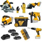 VITO PRO-POWER Coffret Pack 7 Outils sans fil 20V - 3 Batteries lithium 2,0Ah Chargeur rapide Coffret Vissage Gants Coffre de rangement VITO