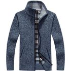 FONDUPIN Gilet Homme Automne Hiver Ouvrez-Front Zippé Cardigan Homme Tricoté Chaud Coupe ajustée Col Droit Manche Longue avec 2 Poches,Bleu