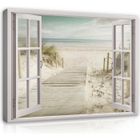 WALLARENA Tableau Décoration Murale Fenêtre Plage Mer 100x75 cm Impression sur Toile intissee pour Salon Chambre Couloir pret a accrocher