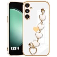 Coque pour Samsung Galaxy S23 FE (pas pour S23), Blanc, Antichoc en Silicone avec Motif d’Amour Plaqué, Main-bracelet Cœur