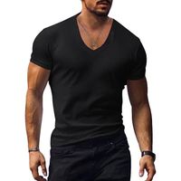 T-SHIRT Casual T-Shirt Homme Col V Manches Basic T-Shirt Simplicité Confortable  T-Shirt Homme Ample Respirant Black