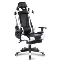 WOLTU Fauteuil de bureau,Racing chaise avec appuie-tête et repose-pieds,design inclinable,Accoudoir et hauteur réglable,Blanc Noir