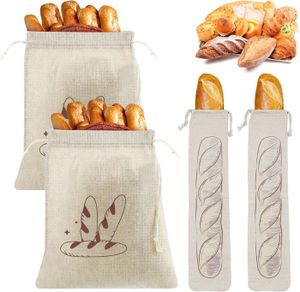 4 Sacs à Pain En Lin Réutilisables - Conservation Longue - 31x38cm Et 64x16cm - Cordon Serrage