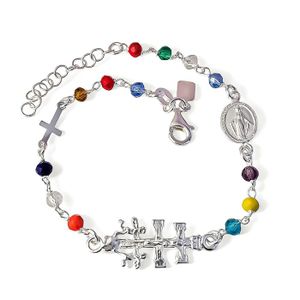 Bracelet Chapelet En Argent 925 Avec Croix Et Médailles Madone Miraculeuse Rose - Longueur Réglable 16,5 à 18,5 Cm