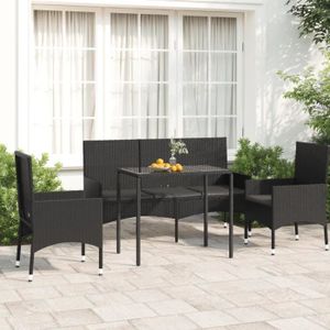 Ensemble table et chaise de jardin Atyhao Salon de jardin 4 pcs avec coussins Noir Résine tressée A319506 60299