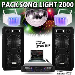 PACK Sonorisation DJ Complet 2200W Enceintes, Subwoofer USB/BLUETOOTH -1512  - Pont lumière Audio Club , 2 Derby, 2 BALL LED