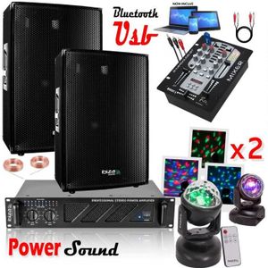 Electronic-star Pack sono DJ-20.1 Set disco complet : ampli USB MP3 SD +  2 enceintes PA 3 voies + table de mixage DJ. 2000w max. - Cdiscount TV Son  Photo