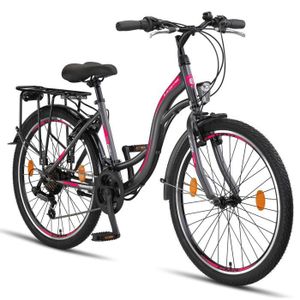 VÉLO DE VILLE - PLAGE Licorne Bike Stella Premium City Bike 24,26 et 28 pouces – Vélo hollandais, Garçon [24, Anthracite]