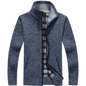 GILET - CARDIGAN Gilet Homme Automne Hiver Ouvrez-Front Zippé Cardigan Homme Tricoté Chaud Coupe ajustée Col Droit Manche Longue avec 2 Poches,Bleu